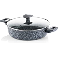 Los mejores  - Westinghouse Cacerola Baja - 28 cm Sarten Antiadherente Inducción - con Tapa de Cristal - Granito Gris